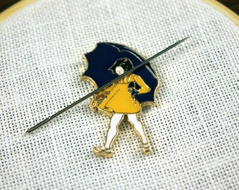 Salty Girl Needle Minder | Salt Umbrella Girl Needle Magnet | Salty Bitch Magnet | Glazed Enamel Salt Girl Needle Nanny | Blue & Yellow Girl