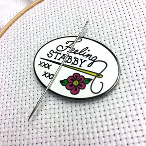 Just One More Row Cross Stitching Enamel Needle Minder Magnetic Embroidery  Needle Nanny Pink Blue Green Snarky Sarcastic Needleminder 