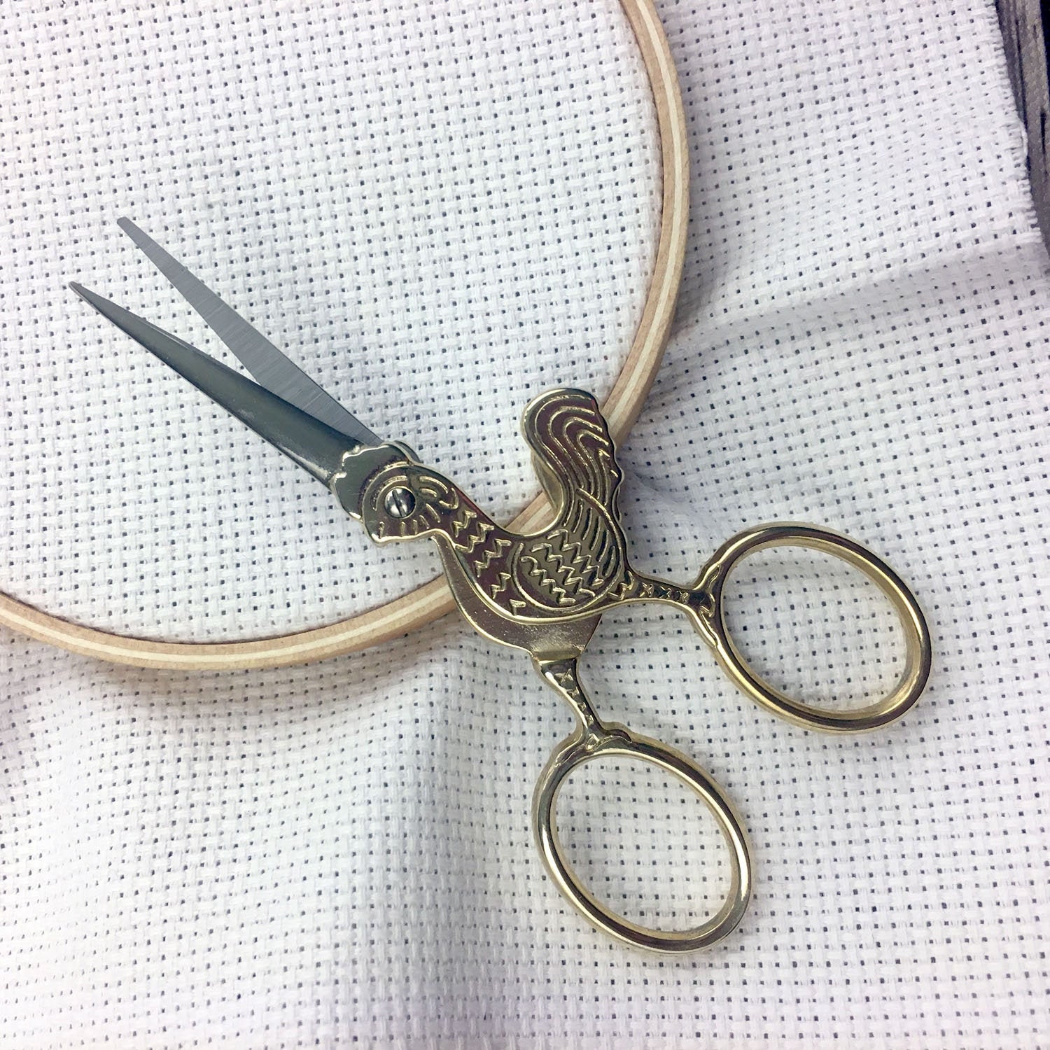 Chicken Embroidery Scissors Gold Poultry Cross Stitch Sewing Scissors Cock  a Doodle Doo Rooster Brass Fine Point Scissors Viper Snips 