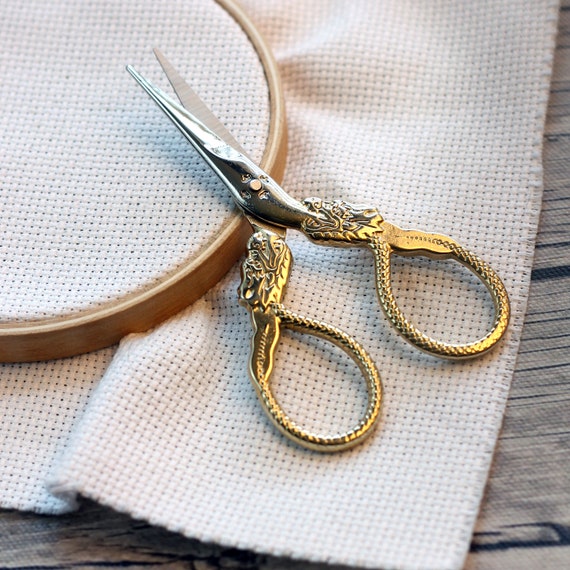 Dragon Embroidery Scissors | Gold Chinese Dragon Cross Stitch Sewing Scissors | East Asian Brass Fine Point Scissors | Snips