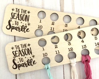Engraved "Tis the Season To Sparkle" Wooden Embroidery Floss Organizer for 18 Colors