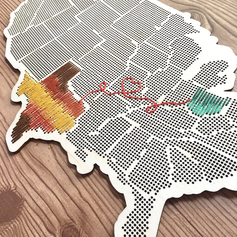 Stitchable Wooden US State Map Cross Stitch & Embroidery United States Perforated Wood Map Plywood Needlepoint Wedding or Moving Gift image 8