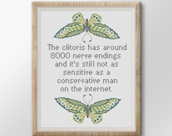 The clitoris has around 8000 nerve endings and it still isn't as sensitive as a conservative man on the internet Snarky Cross Stitch Pattern