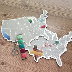 Stitchable Wooden US State Map Cross Stitch & Embroidery United States Perforated Wood Map Plywood Needlepoint Wedding or Moving Gift image 3