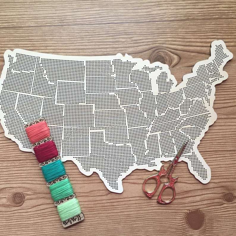 Stitchable Wooden US State Map Cross Stitch & Embroidery United States Perforated Wood Map Plywood Needlepoint Wedding or Moving Gift image 9