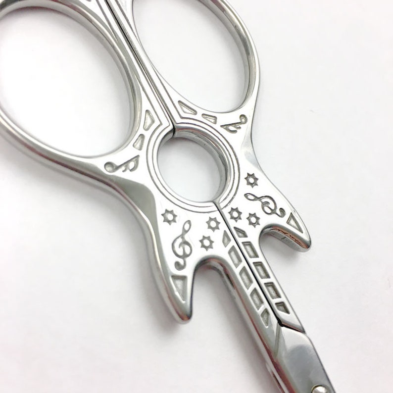 Guitar Embroidery Scissors Extra sharp fine tip Small Silver or Rainbow Cross Stitch Needlepoint Snips Guitar Lovers Scissor image 7