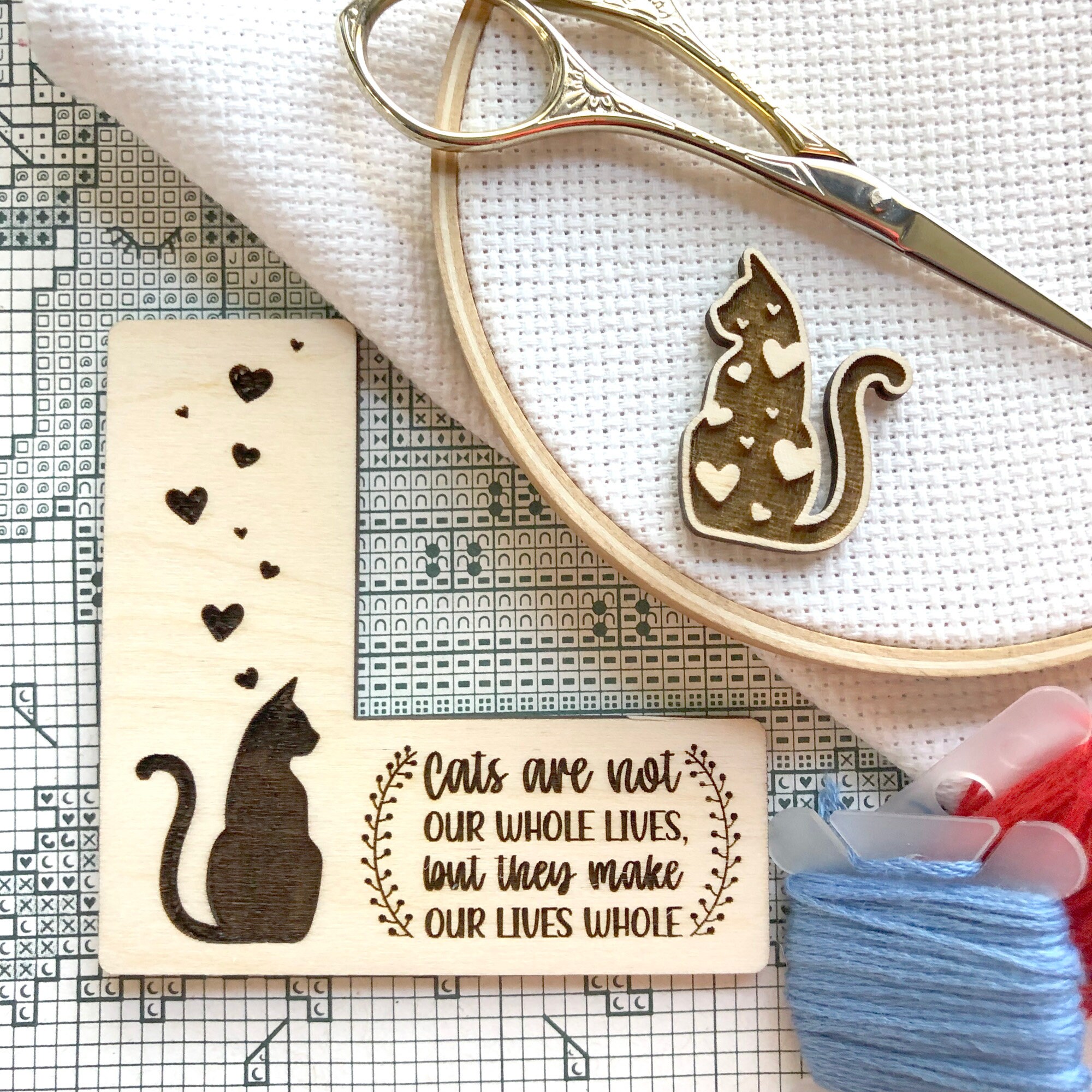 Cat Lovers Pattern Marker & Needle Minder: cats Aren't Our Whole Lives,  They Make Our Lives Whole Magnetic Wooden Cross Stitch Placekeeper - Etsy UK