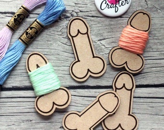 Little Peens Embroidery Floss Organizers (Set of 5) | Tiny Penis Wooden Thread Bobbin | Snarky Dick NSFW Weenies | Bag of Dicks Floss Spools