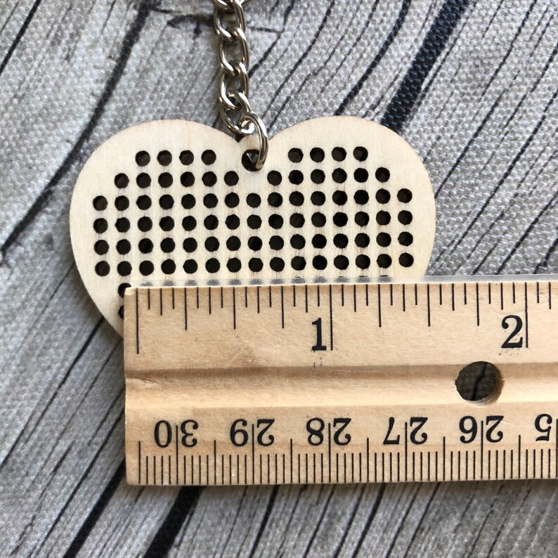 Stitchable Wooden Heart Keychains Set of 3 with Rose/Rainbow patterns Cross Stitch Embroidery Perforated Wood Plywood Needlepoint image 5