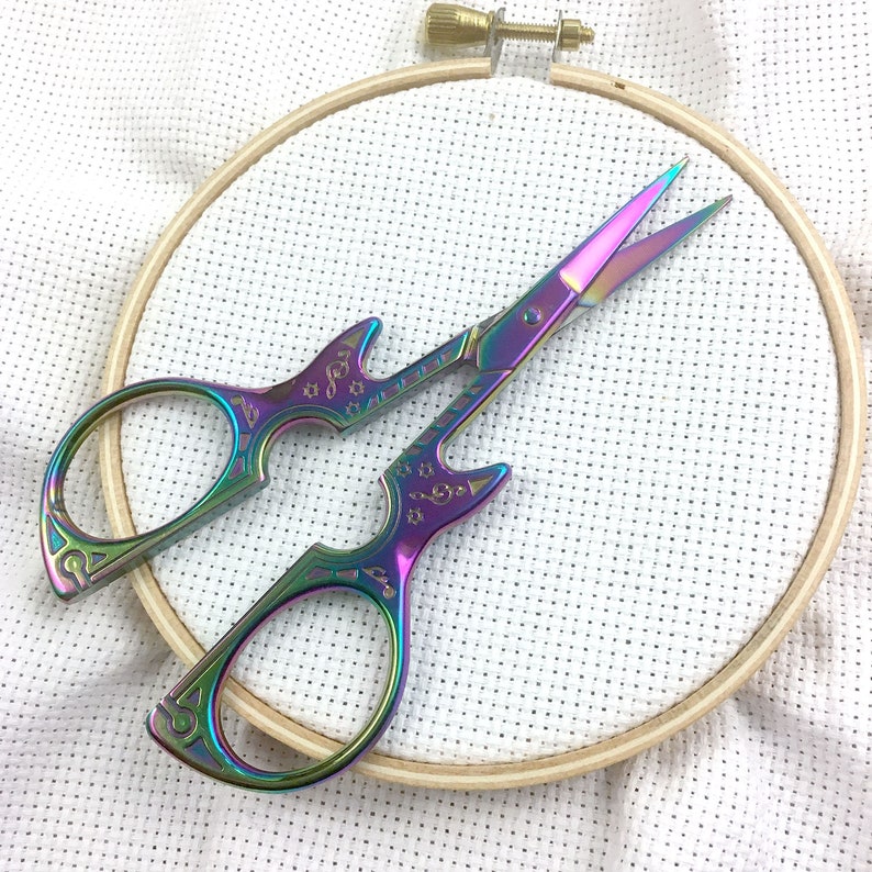 Guitar Embroidery Scissors Extra sharp fine tip Small Silver or Rainbow Cross Stitch Needlepoint Snips Guitar Lovers Scissor image 9