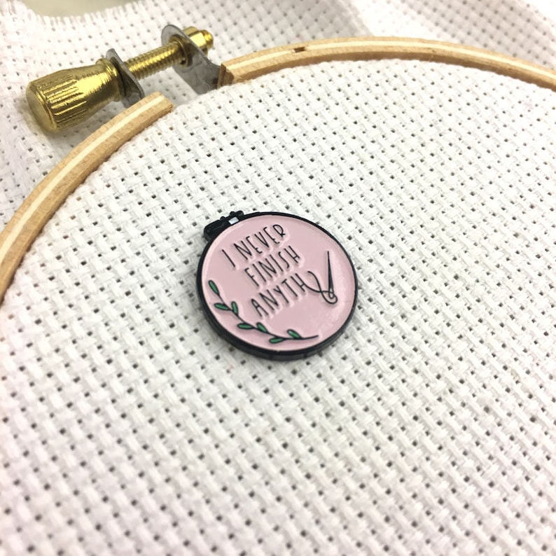 EXCLUSIVE I Never Finish Anything Magnetic Needle Minder Sarcastic Embroidery Hoop Soft Enamel Needleminder Funny WIP Needle Holder image 9