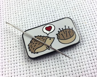 Hedgehog Pincushion Love Needleminder (Hard Enamel Hedgie Needle Minder) Needle Nanny, Magnetic Needle Holder, Cute Sweet Hedge hog heart
