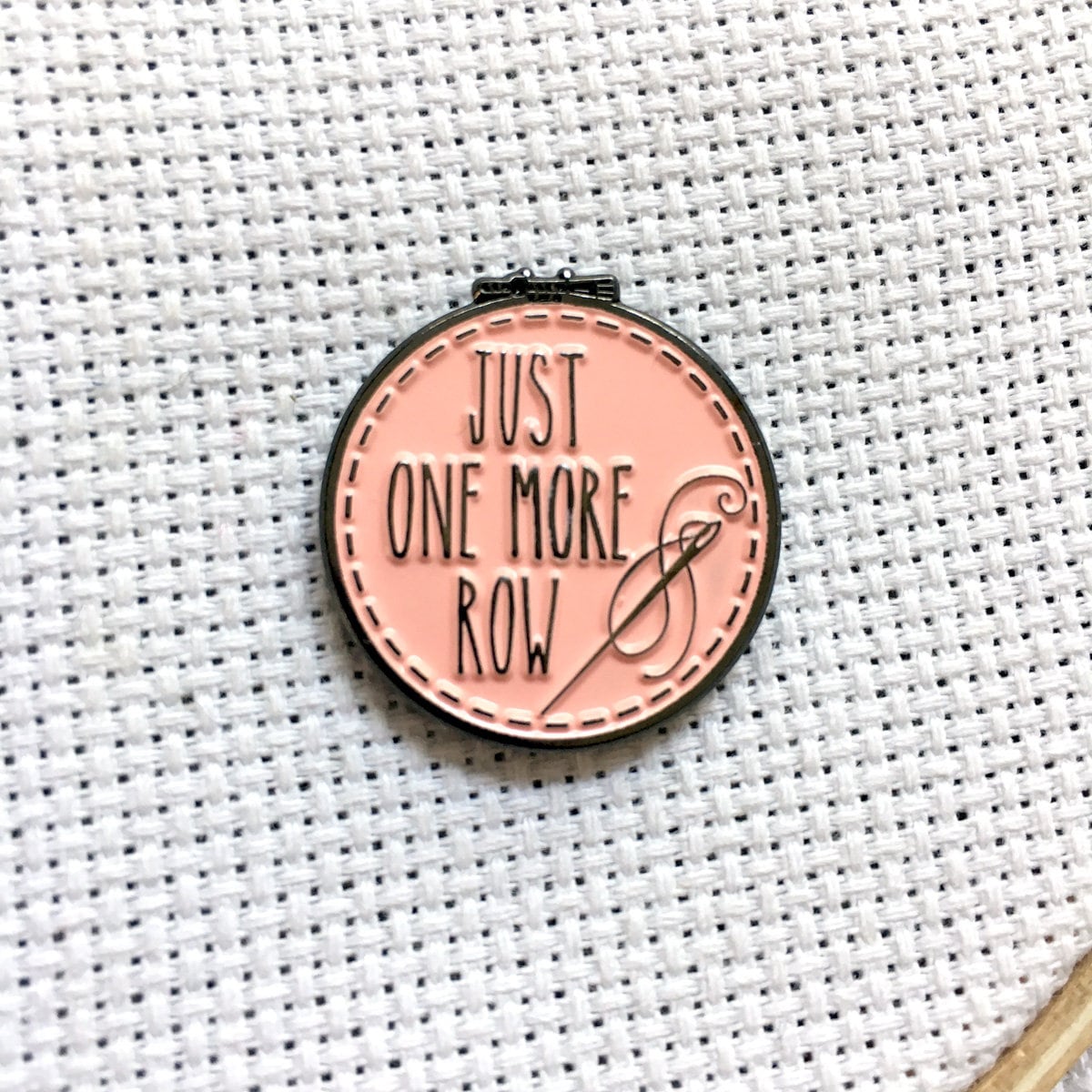 Just One More Row Cross Stitching Enamel Needle Minder Magnetic