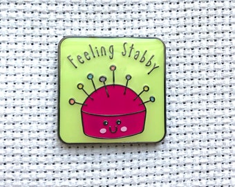 Feeling Stabby Kawaii Pin Cushion Enamel Needle Minders | Cute Floss Boss, Old Spool | Funny Sewing Notions Embroidery Skein Needleminders