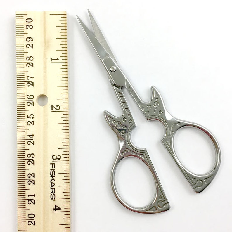 Guitar Embroidery Scissors Extra sharp fine tip Small Silver or Rainbow Cross Stitch Needlepoint Snips Guitar Lovers Scissor image 4
