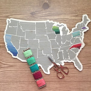 Stitchable Wooden US State Map Cross Stitch & Embroidery United States Perforated Wood Map Plywood Needlepoint Wedding or Moving Gift image 7