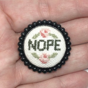 Cross Stitch or Embroidery Black Framed Brooch Blanks- Set of 2 | DIY Stitchable Lapel Pin Cameo | Empty Mini Frame for Stitched Jewelry