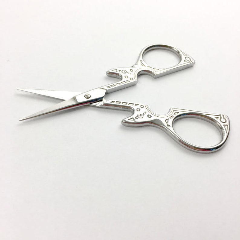 Guitar Embroidery Scissors Extra sharp fine tip Small Silver or Rainbow Cross Stitch Needlepoint Snips Guitar Lovers Scissor image 6