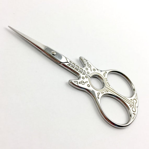 Guitar Embroidery Scissors Extra Sharp Fine Tip Small Silver or Rainbow Cross Stitch Needlepoint Snips Guitar Lovers Scissor Etsy UK