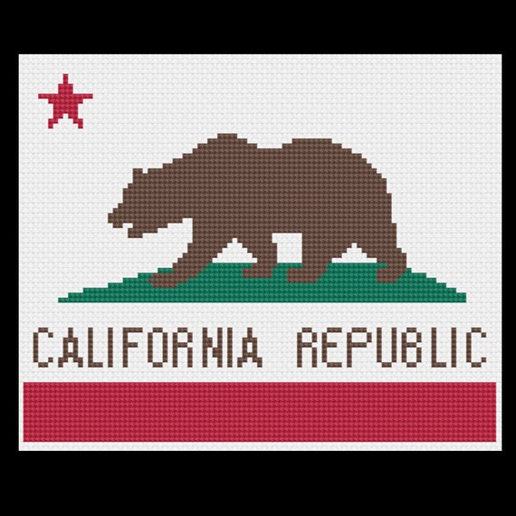 カリフォルニア州旗のクロスステッチ パターン | 簡単なクマの旗: フル