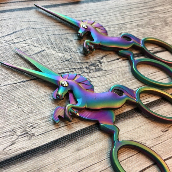Iridescent Unicorn Embroidery Scissors Small Fine Tip Unicorn Horn Sewing  Scissors Rainbow Metal Colorful Cross Stitch Thread Snips 