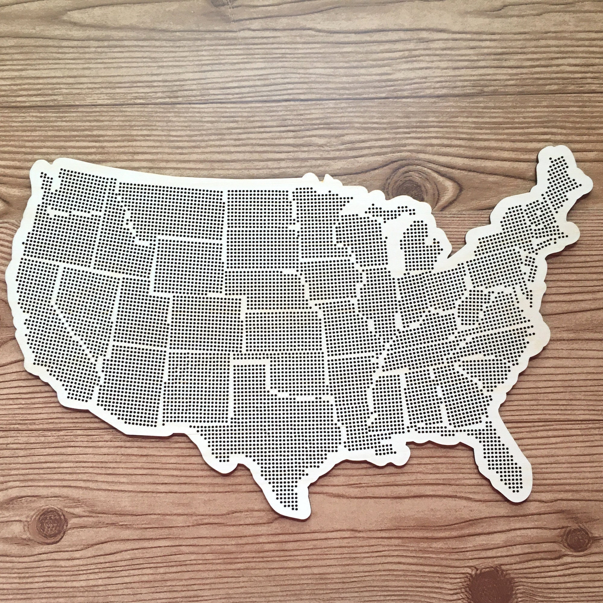 Stitchable Wooden US State Map | Cross Stitch & Embroidery United States Perforated Wood Map | Plywood Needlepoint Wedding or Moving Gift
