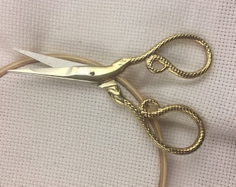 Snake Embroidery Scissors | Gold Serpent Cross Stitch Sewing Scissors | Coiled Snake Brass Fine Point Scissors | Viper Snips