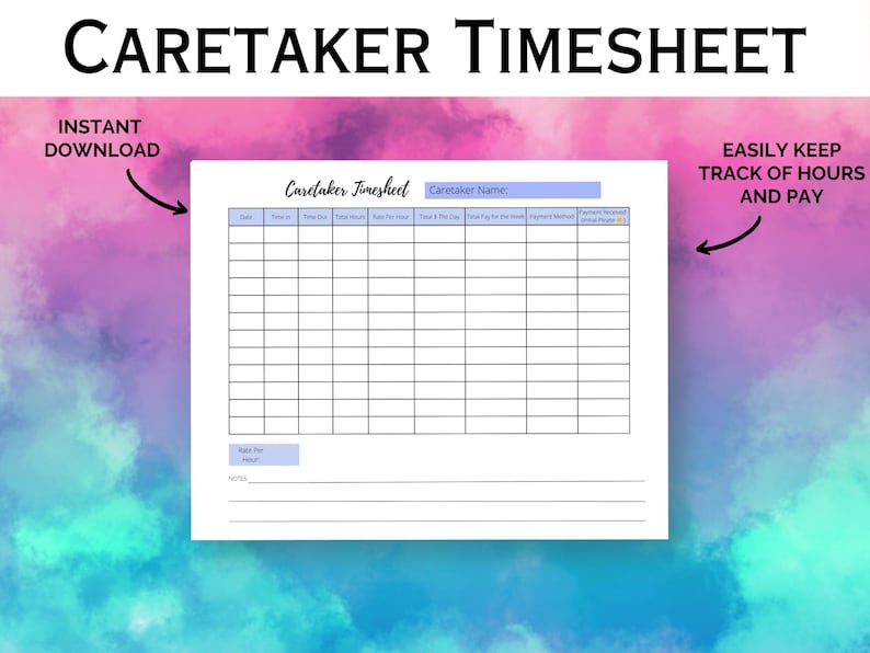 Printable Caregiver Timesheet: Weekly/monthly Tracker (digital Download ...