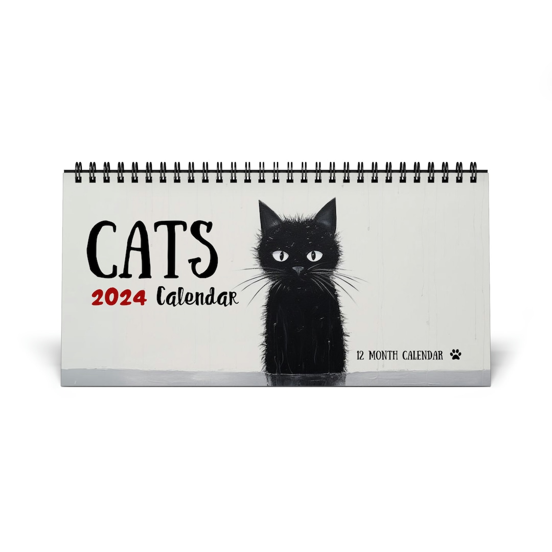 Cat Calendar 2024, Small Desk Calendar, Cute Cat Calendar, Gift for Cat