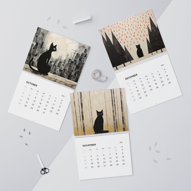 Cat Calendar 2024, Wall Calendars 2024, Animal Calendar, Planner Etsy