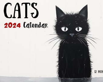 Wall Calendar (2024), cute cat calendar, gift for cat lover, novelty gift, planner 2024, 12 month calendar