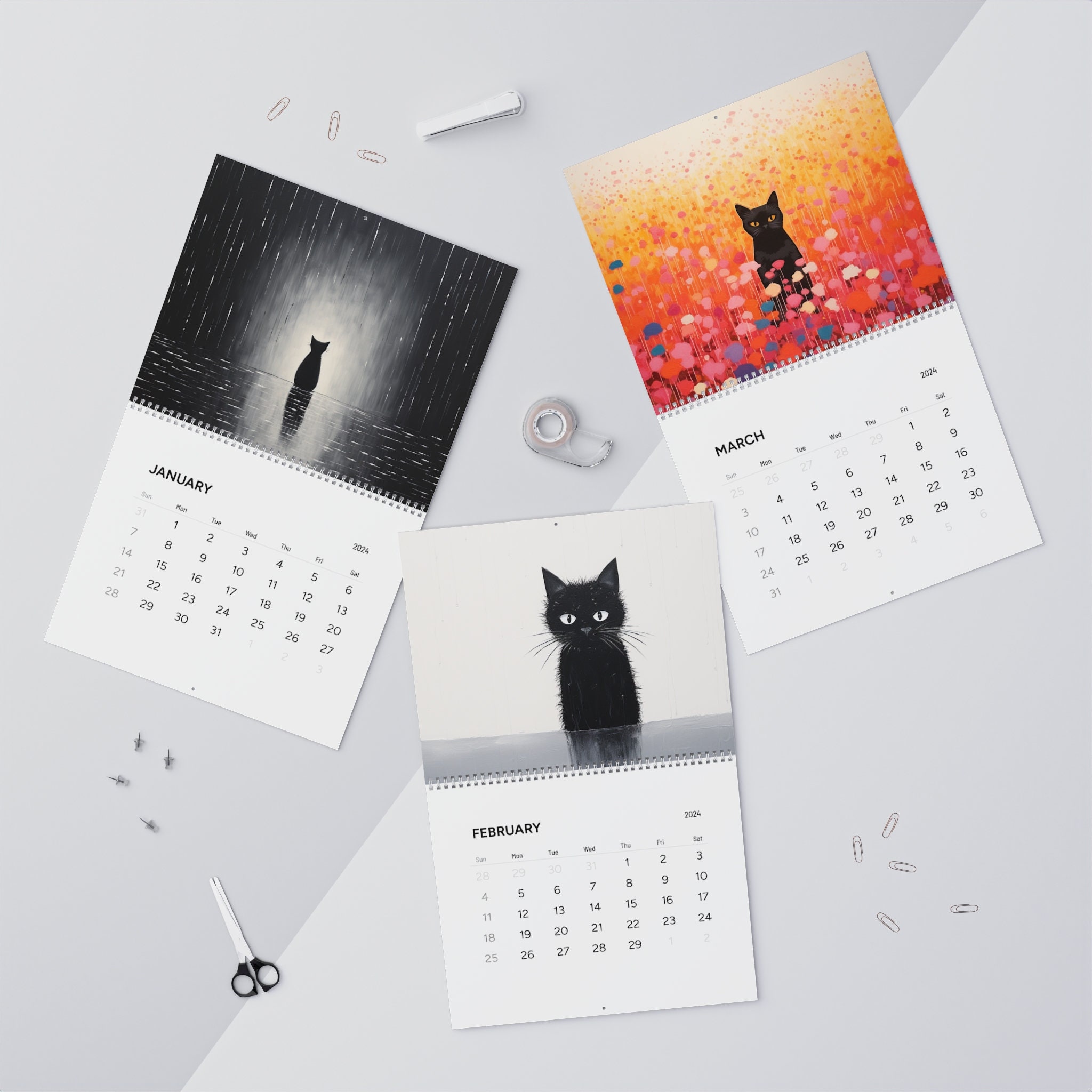 Cat Calendar 2024, Wall Calendars 2024, Animal Calendar, Planner Etsy