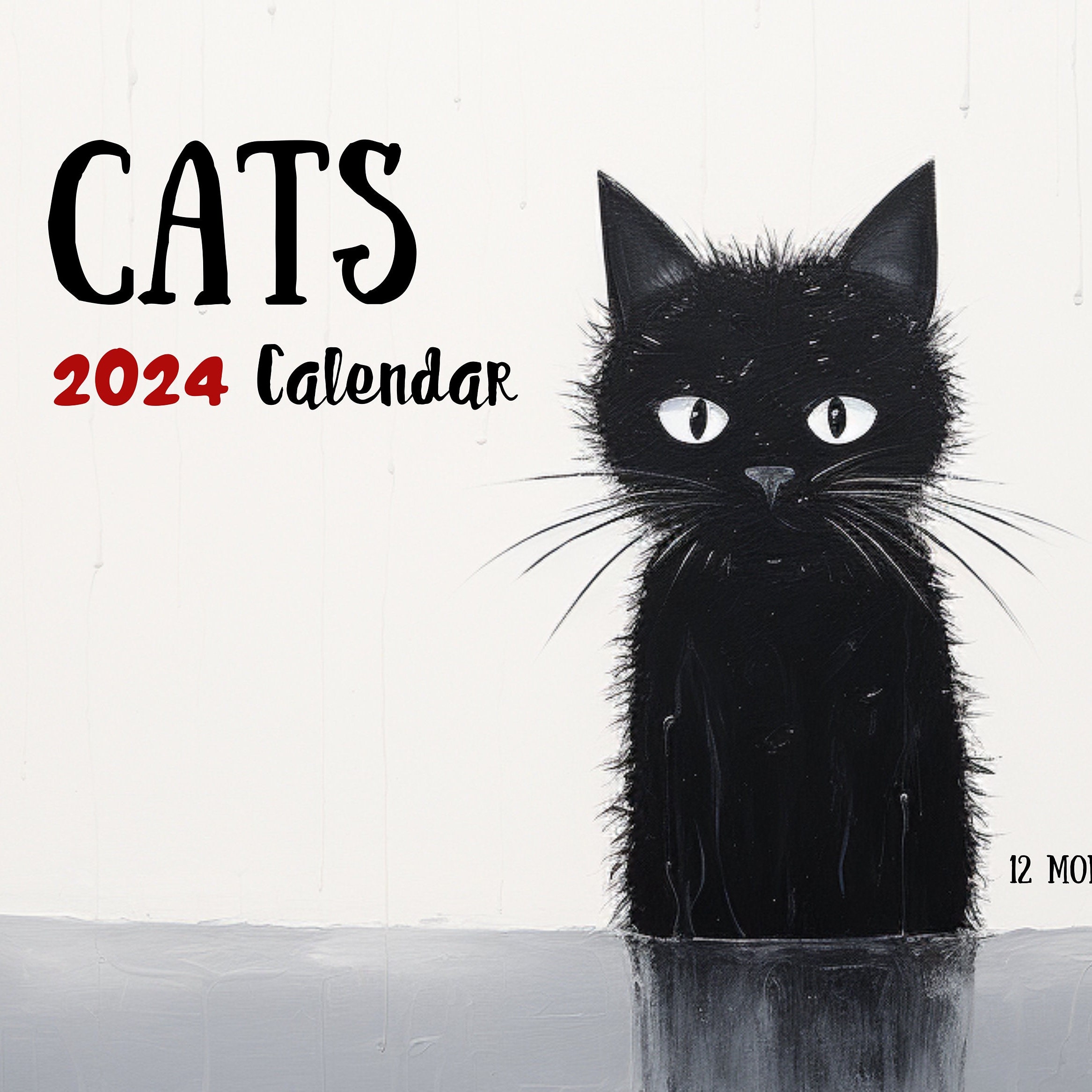Cat Calendar 2024, Wall Calendars 2024, Animal Calendar, Planner Etsy