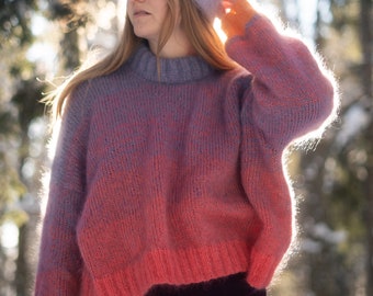 Sweater knitting pattern Oversized dropped shoulders mohair gradient - Tequila Sunrise