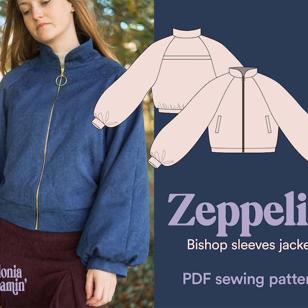 Sewing pattern bomber jacket with large sleeves. cool coat. raglan bishop sleeve – Zeppelin