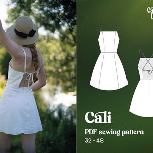 Sewing pattern woman  backless tied dress for summer. Beginner friendly girl pattern, cotton, halter top, circle skirt, a-line-skirt – Cali