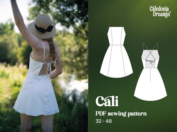 Sewing Pattern Woman Backless Tied Dress for Summer. Beginner Friendly Girl  Pattern, Cotton, Halter Top, Circle Skirt, A-line-skirt Cali 