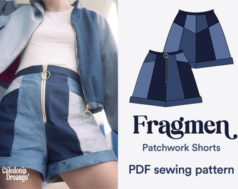 Sewing pattern retro patchwork Shorts  with cut-out part. Wide hem, wide legs, 70's aesthetic – Fragmen