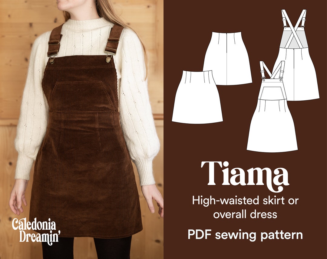 Sewing Pattern Woman Overall Dress High Waisted Skirt Retro Vintage 70 ...