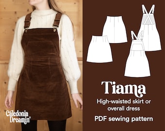 Sewing pattern woman overall dress high waisted skirt retro vintage 70's – Tiam