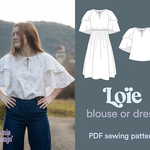 Patron de couture de robe ou blouse bohème. Patron femme printemps été Loïe
