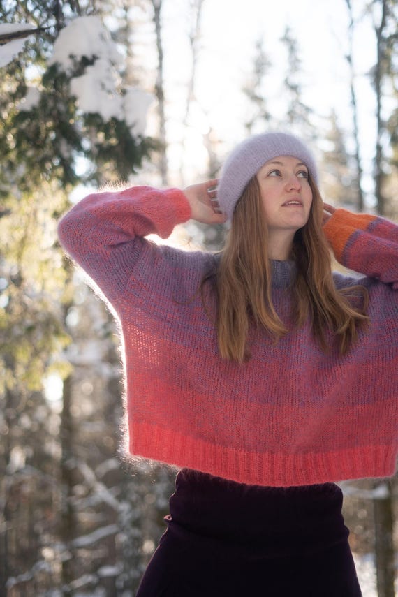 Sweater Knitting Pattern Oversized Dropped Shoulders Mohair