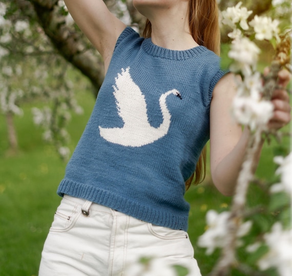 Sweater Knitting Pattern Vintage Swan Top in the Round