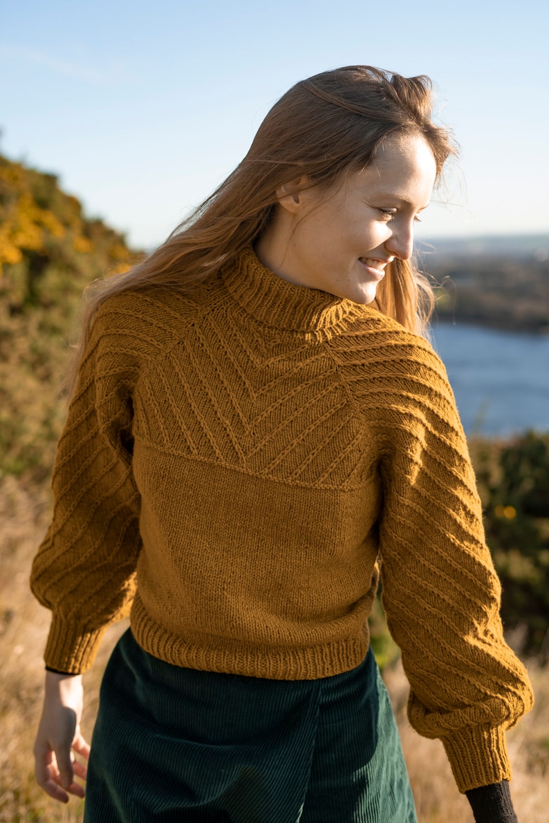 Sweater knitting pattern Vintage fitted turtleneck raglan in the round Dryad image 1