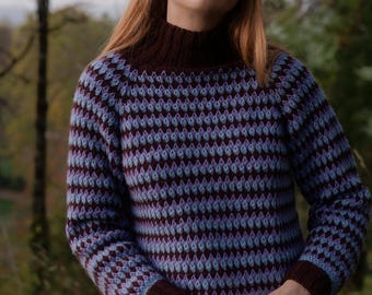 Knitting pattern : Raglan sweater, houndstooth, vintage, retro, top-down in the round – Trinity