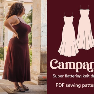 Sewing pattern midi dress very flattering maxi dress knit / jersey fabric flirty romantic – Campana