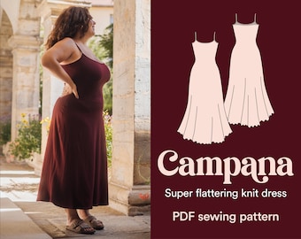 Sewing pattern midi dress very flattering maxi dress knit / jersey fabric flirty romantic – Campana