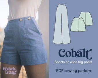 Sewing pattern retro Shorts or pants with buttons fastening. Super wide legs, 70's aesthetic – Cobalt