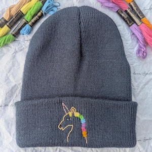 Hand embroidered kids unicorn beanie