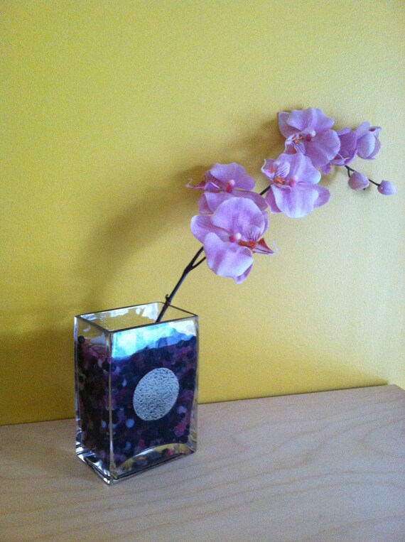 Clear Glass Rectangular Vase With Painted Golden Circle Etsy